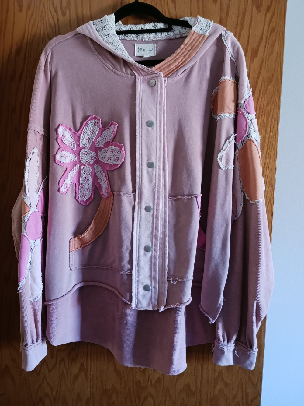 Oli & Hali Mauve Pink Floral Hooded Bomber Jacket